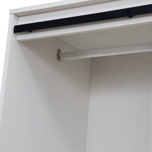 English Elm Tall Farmhouse Wardrobe Armoire with Sliding Barn Doors Drawers and Hanging Rod White W1321S00049
