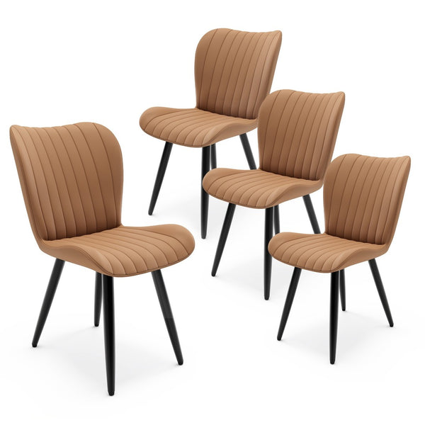 English Elm Set of 2 Armless Faux Leather Dining Chairs with Cushioned Seats and Metal Legs Brown W3316P426946