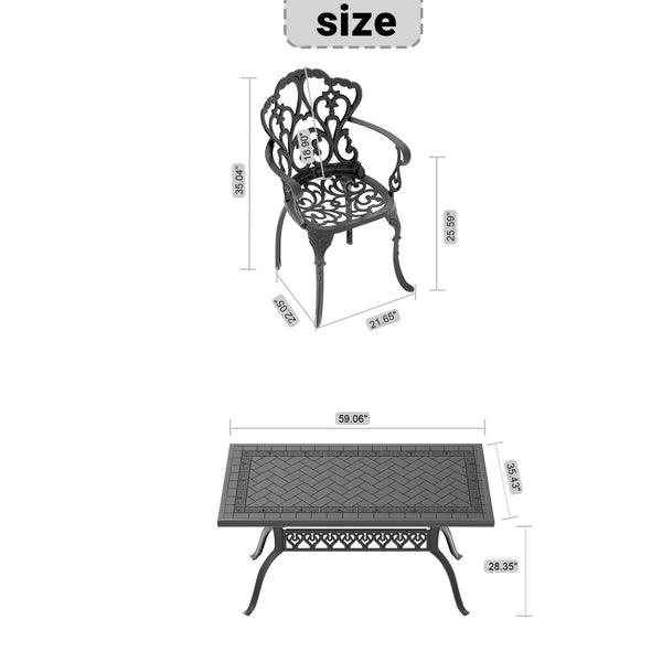 English Elm (Cushions Cushions 7-Piece Cast Aluminum Patio Set With Off-White Cushions - Durable, Stylish & Comfortable Dining W1710S00401
