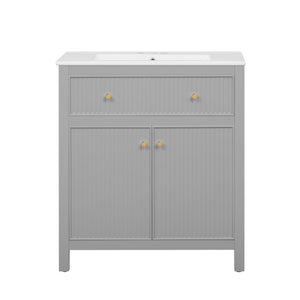 English Elm 60'' Modern Bathroom Vanity Set With Ceramic Sink, Soft Closing Doors, Space-Saving Grey Design N710SS00007E