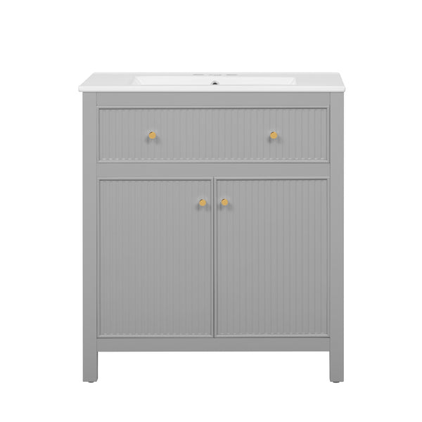 English Elm 60'' Modern Bathroom Vanity Set With Ceramic Sink, Soft Closing Doors, Space-Saving Grey Design N710SS00007E