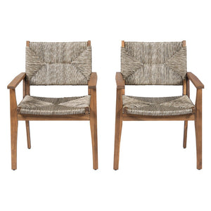 English Elm 5-piece Outdoor Dining Set Round Acacia Wood Table with Handwoven Wicker Armchairs Brown N770PS5345269D
