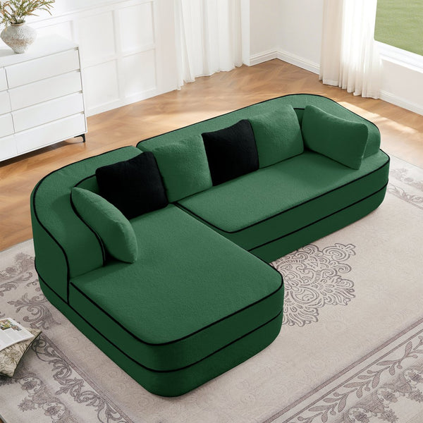English Elm 106" Plush Teddy Fabric L-Shaped Chaise Sofa - No Assembly, Fluffy Comfort For Modern Living Rooms! W714S01422