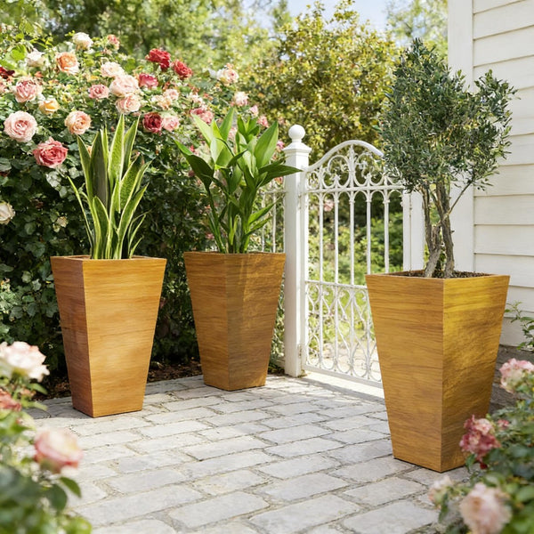 English Elm Classic Faux Wood Polypropylene Tall Outdoor Planters Set of 3 for Patio or Deck T3971P496256