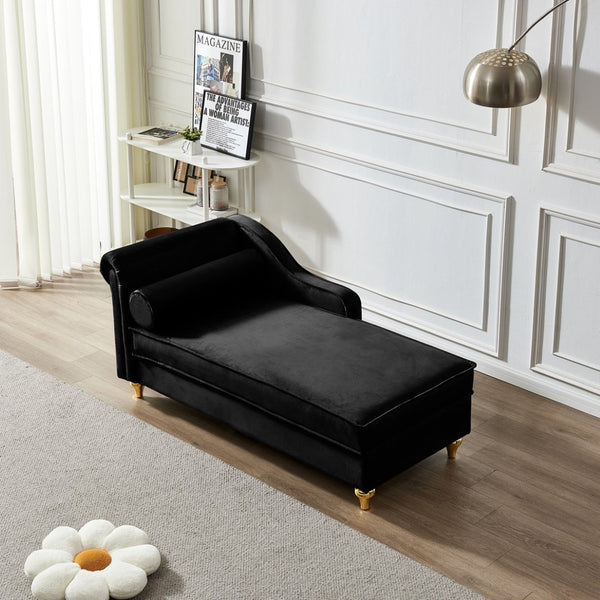 English Elm Modern Black Velvet Storage Chaise Lounge with Gold Legs for Bedroom Living Room W1097P385771