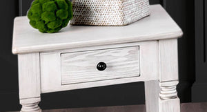 English Elm Transitional Bold Round End Table with I-Shaped Legs and Lower Shelf for Stylish Storage and Decor Antique White 29 L x 29 W x 9 H B2741P357493