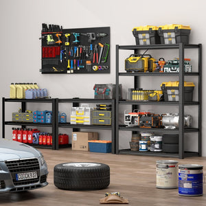 English Elm 59" Wide Black Metal Shelving Unit with Removable Dividers for Garage or Office T3625P455778