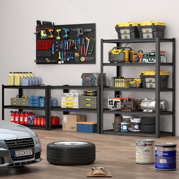 English Elm 59" Wide Black Metal Shelving Unit with Removable Dividers for Garage or Office T3625P455778