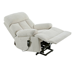 English Elm Oversized Power Lift Recliner Chair with Remote Control, Spacious Fabric Seat and Side Pocket for Comfort and Support Light Gray W1028P261273