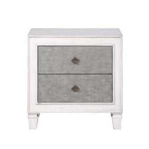 English Elm Two-tone 3-Drawer Nightstand with Round Tapered Legs, Spacious Storage & Weathered Oak Fronts for Bedrooms Antique White,Gray B016P256550