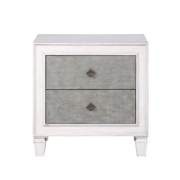 English Elm Two-tone 3-Drawer Nightstand with Round Tapered Legs, Spacious Storage & Weathered Oak Fronts for Bedrooms Antique White,Gray B016P256550