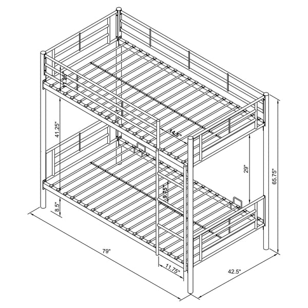 English Elm Marin Black Twin Over Twin Bunk Bed with Integrated Lighting, Sleek Metal Frame for Space-Saving Comfort B062P331074
