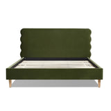 English Elm Stockholm Modern Wavy Headboard Platform Bed, King, Olive Green Performance Velvet