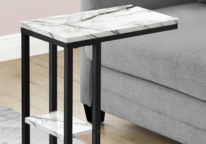 English Elm Accent Table - C-Shaped Modern Design With White Marble Look Top & Black Metal Frame For Living Spaces B2710P219401