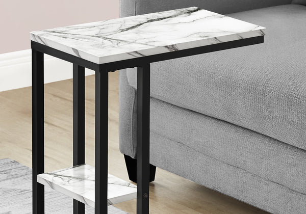 English Elm Accent Table - C-Shaped Modern Design With White Marble Look Top & Black Metal Frame For Living Spaces B2710P219401