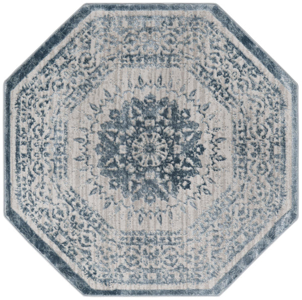 Unique Loom Aberdeen Derbyshire Machine Made Medallion Rug Light Blue, Gray 5' 3" x 5' 3"