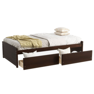 English Elm Twin Twin Size Bed with 2 Drawers Solid Rubber Wood Frame, Space-Saving Storage and Easy Assembly Espresso W504P313038