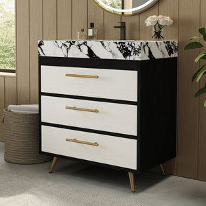 English Elm Modern Freestanding Bathroom Vanity with Sintered Stone Top and Golden Steel Legs W3136S00050