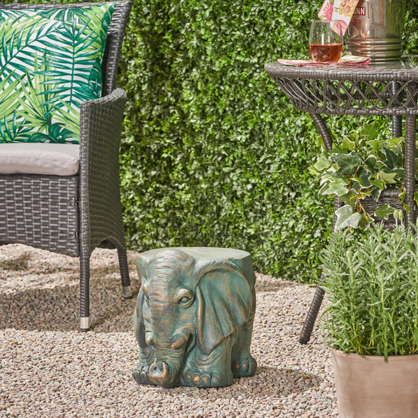 English Elm Christopher Knight Home® - Elephant Copper Patina Garden Stool - Weather-Resistant Magnesium Oxide Accent Table, 16.75L x16W x14.25H 63393.00COP
