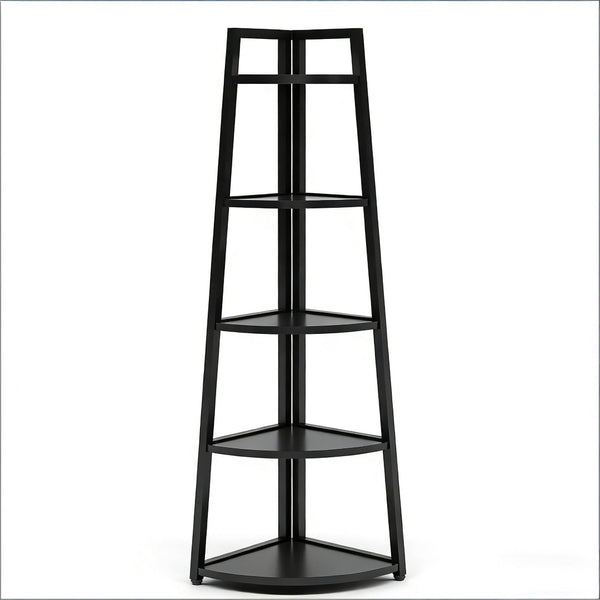 English Elm Tall 5 Tier Corner Ladder Bookshelf with Metal Frame for Living Room Storage T3971P453200