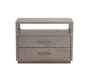 Sunpan Danette Nightstand - Minimalist Grey Oak Design with Warm Brass Hardware & Open Top Shelf for Decor