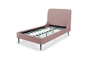 English Elm Twin Velvet Upholstered Bed with Arched Headboard and Sleek Metal Legs for Bedroom Pink+Black B365S00152