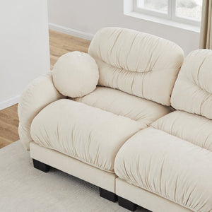 English Elm Pleated Chenille U-shape Modular Sectional Sofa with Ottomans and Ergonomic Foam Cushions Beige W5656S00045