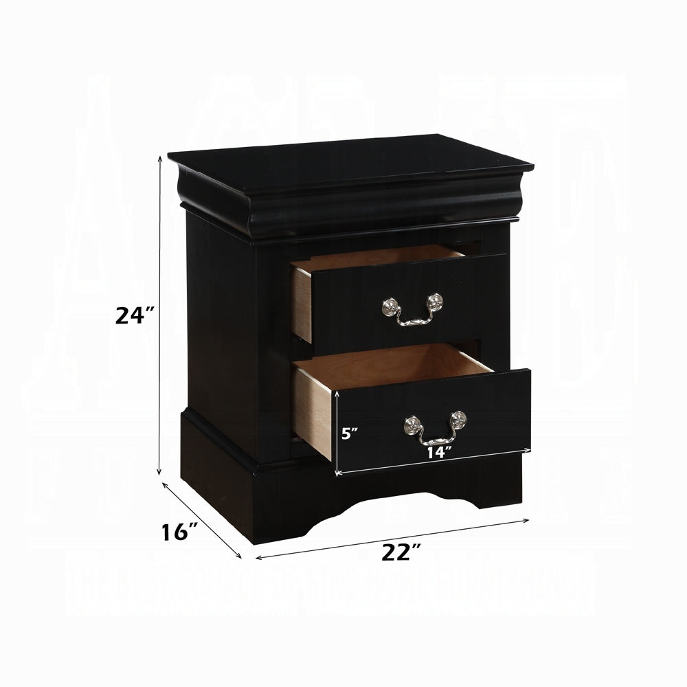 English Elm Black Louis Philippe Nightstand with Two Soft-Glide Drawers and Brushed Nickel Handles, 22"W x 16"D x 24"H B011P317178