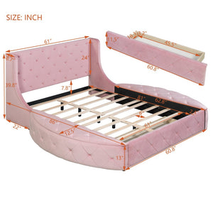 English Elm Upholstered Queen Platform Bed Velvet Wingback Frame with Storage Drawer and Side Stools Pink LP200815AAH