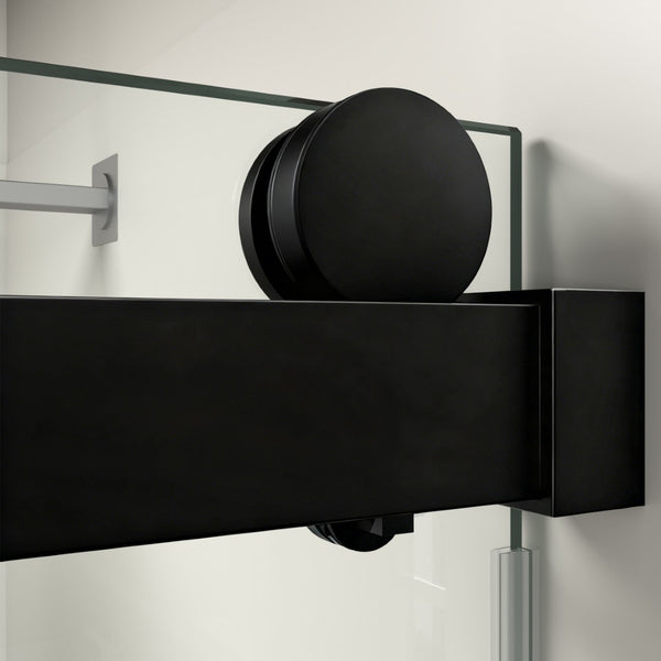 English Elm 56" Frameless Sliding Shower Door Tempered Glass Soft Close Brushed Nickel Hardware Matte Black W1573P198746