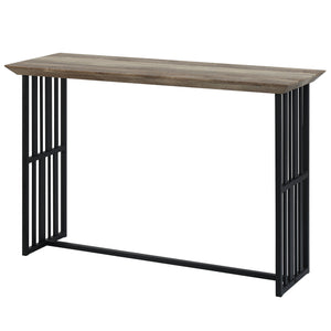 English Elm Antique Oak Sofa Table With Black Double-Pedestal Base - Elegant Entryway & Living Room Accent B062P209141