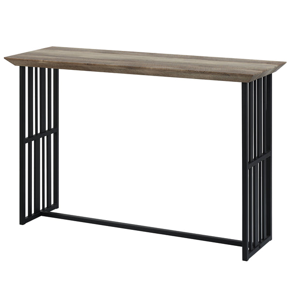 English Elm Antique Oak Sofa Table With Black Double-Pedestal Base - Elegant Entryway & Living Room Accent B062P209141