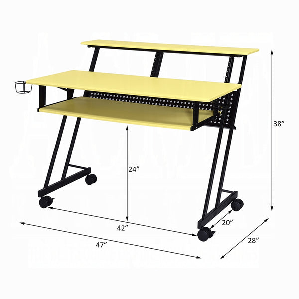 English Elm Music Recording Studio Desk with Raised Monitor Shelf and Keyboard Tray for Organized Workflow Yellow+Black B016P312643