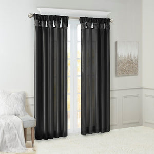 English Elm Twist Tab Lined Faux Silk Window Curtain Panel In Black 50X95" - Luxurious, Elegant, & Easy Care! B035P148397-GIGA