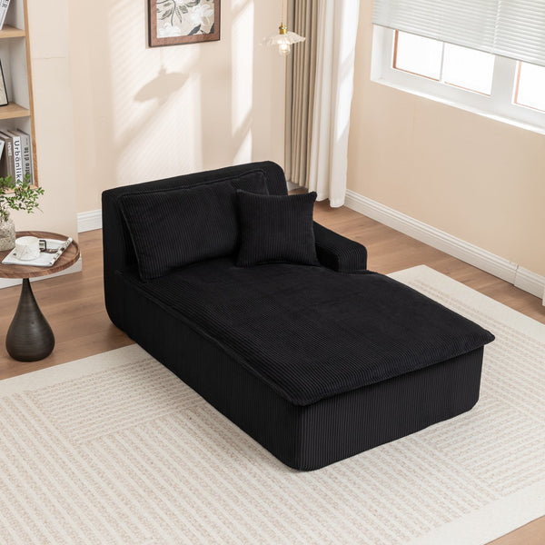 English Elm Left Armrest Chaise Lounge Chair Upholstered Sleeper with High-Res Foam, Corduroy, No Assembly Needed Black W1170P333285
