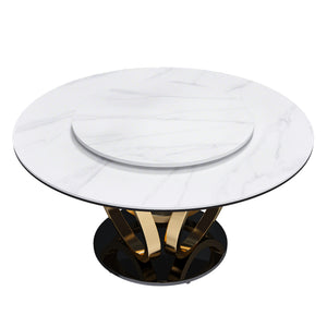 English Elm 53" Round Dining Table With 360° Lazy Susan - Stain & Heat Resistant Sintered Stone For Modern Spaces W2699S00032