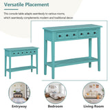 English Elm Trexm Rustic Console Table With Open Shelf, Rubber Wood Legs, Ideal For Entryways, Living Rooms, and Hallways (Teal)