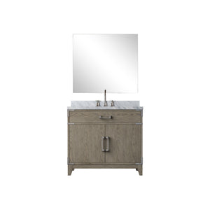 English Elm Grey Oak Single Bath Vanity Set With Carrara Marble Top, Chrome Faucet & 34” Mirror For Chic Bathrooms B2731S02011
