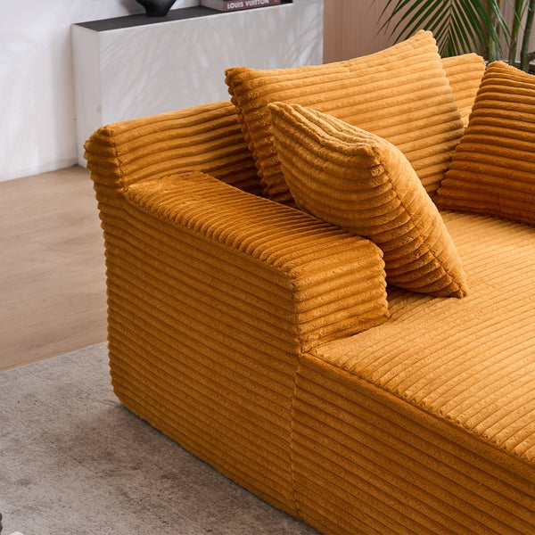 English Elm Oversized Corduroy Chaise Longue Sofa Bed — Modern Deep-Seat Sleeper with Armrests & Pillows for Compact Spaces Orange W1752P264714