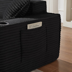 English Elm 3seater Corduroy Cloud Sofa Pocket Spring Cushioned Seat for Apartments and Office Lounges Black W3396P434764