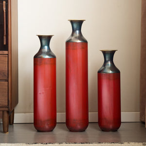 English Elm Floor Red Metal Vase Set 3-Piece Droplet Sculptures — Modern Glazed Tall Decorative Vases for Home W2796P371277