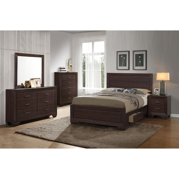 English Elm Holmgren Eastern King Storage Bed with Recessed Panel Headboard in Dark Cocoa Wood B062S01850