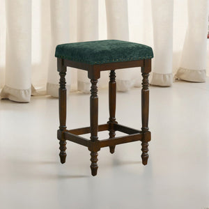 English Elm Set of 2 Rustic Counter Stools with Cushioned Faux Leather Seats, Solid Wood Build, Space-Saving 25" Walnut W2537P298995