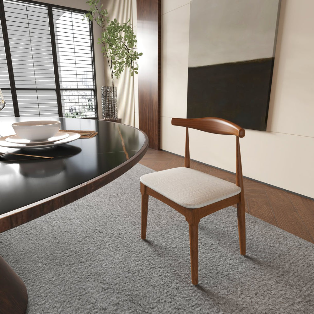 English Elm Mid Century Dining Chairs Set Of 2 - Walnut Frame With Light Grey Upholstery For Stylish Comfort W2812P209776