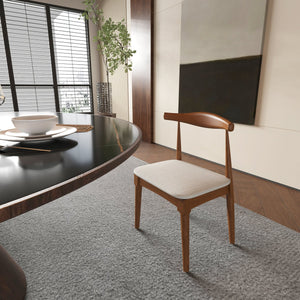 English Elm Mid Century Dining Chairs Set Of 2 - Walnut Frame With Light Grey Upholstery For Stylish Comfort W2812P209776