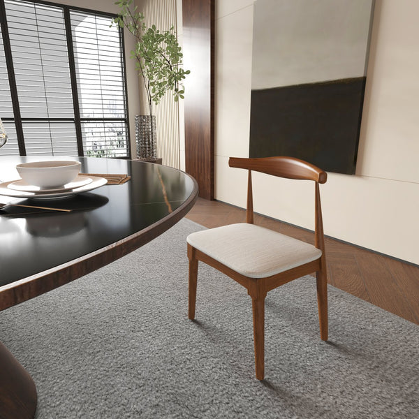 English Elm Mid Century Dining Chairs Set Of 2 - Walnut Frame With Light Grey Upholstery For Stylish Comfort W2812P209776