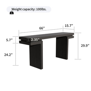 English Elm 66" Extra Wide Real Wood Veneered Console Table with Massive Surface and Open Storage for Home Black W1435P312673