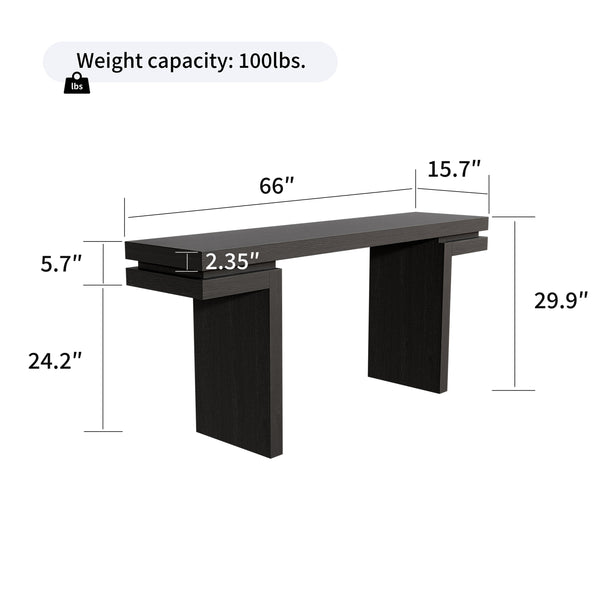 English Elm 66" Extra Wide Real Wood Veneered Console Table with Massive Surface and Open Storage for Home Black W1435P312673