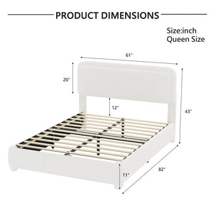 English Elm Boucle Queen Platform Bed Curved Cloud Headboard Low Profile Modern Bedroom Frame N733P439495K
