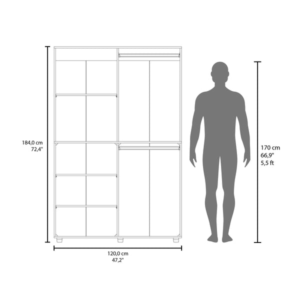 English Elm Ollie modern 2-door wardrobe with open shelving, scratch-resistant finish, roomy hanging space and shelves White 53 L x 23 W x 6 H B128S00186